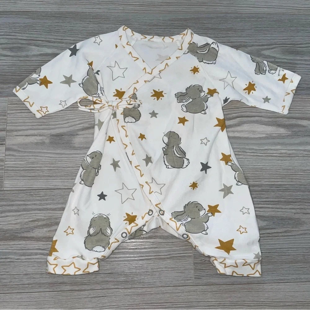 Bunnies by the Bay Baby Boys Kimono Romper 3–6 Months White Gold Star Bunny